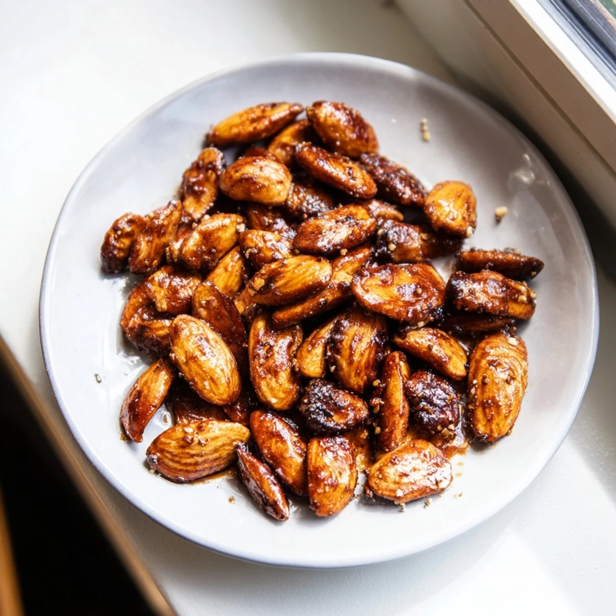Close-up of crispy Simple Garlic-Honey Roasted Pecans, perfectly roasted and seasoned, ready to eat immediately.