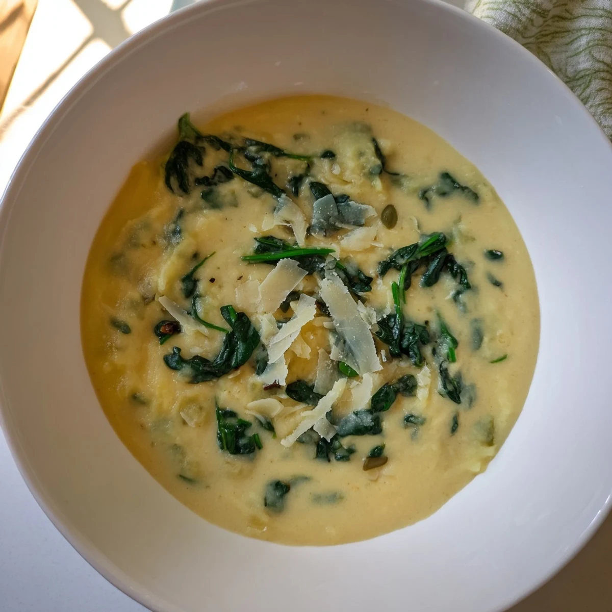 Fluffy, creamy spinach and Parmesan mashed potatoes topped with grated cheese, a comforting side.