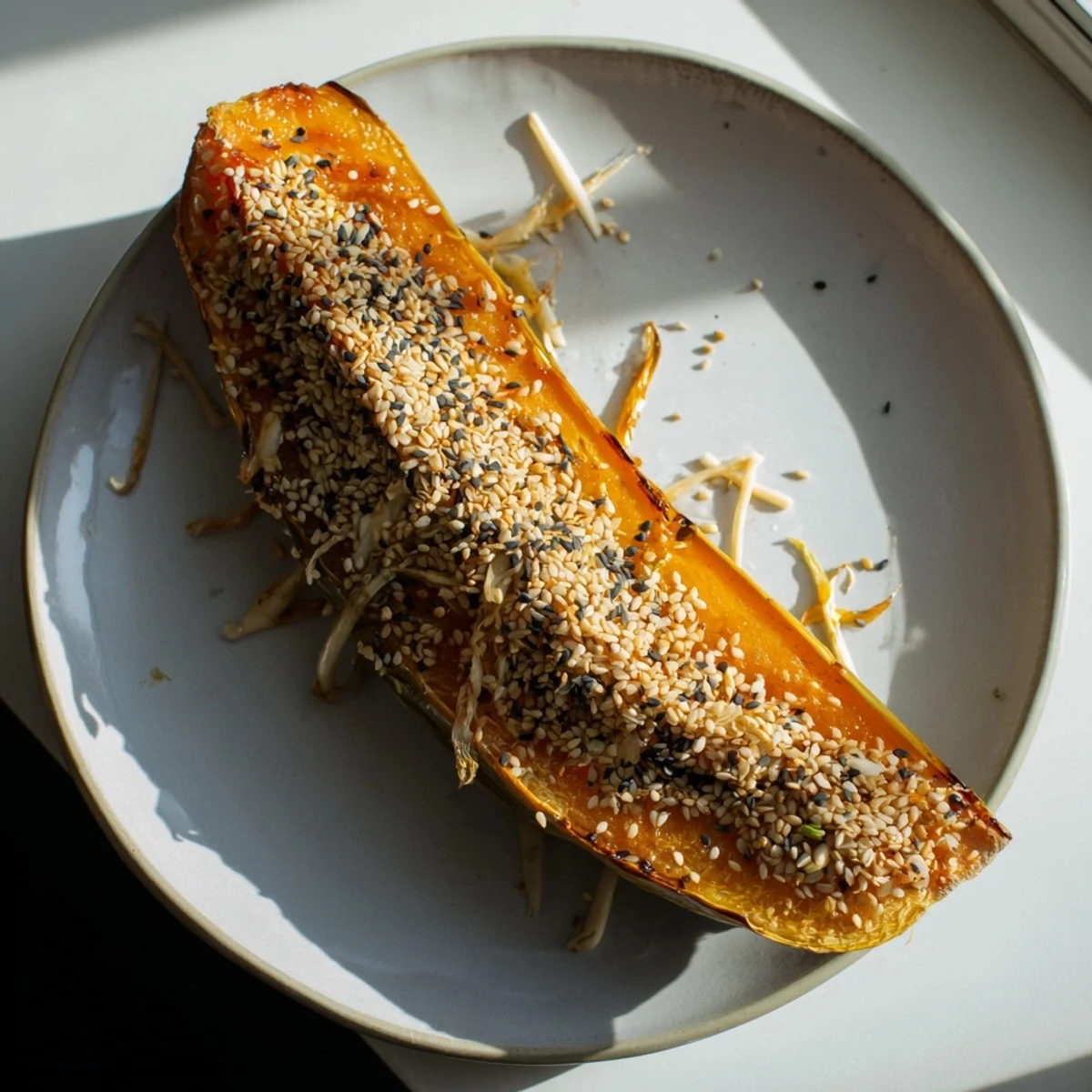 Golden, caramelized Crispy Honey-Soy Glazed Brussels Sprouts, ready to eat with sesame seeds and green onions.