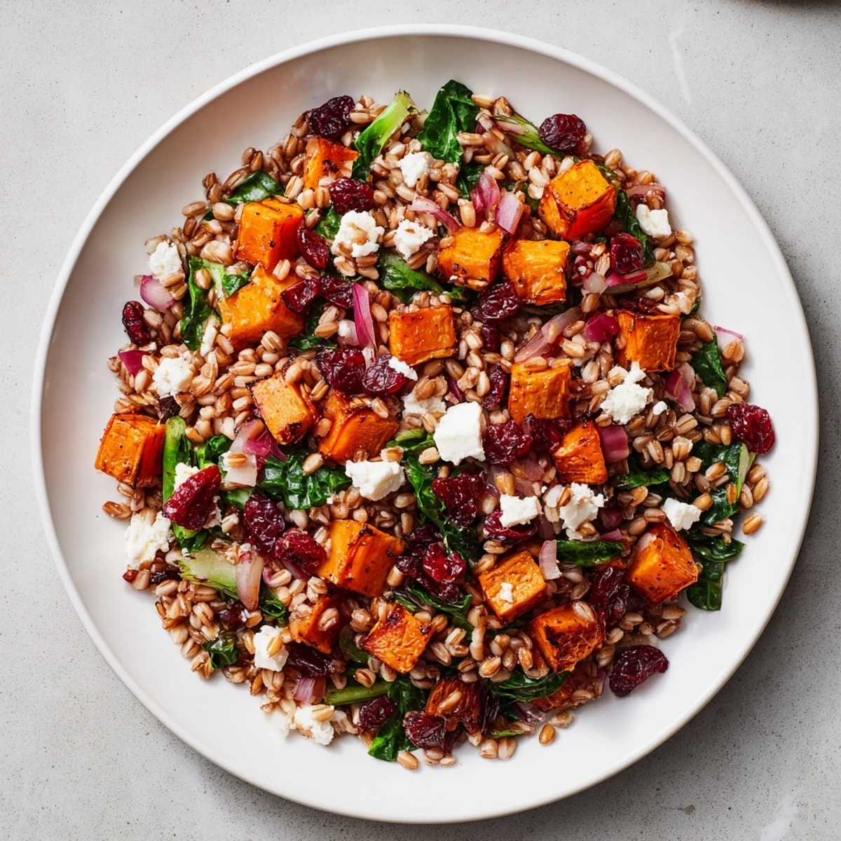 Warm Harvest Grain Bowl, featuring golden roasted pumpkin chunks over fluffy grains and kale.