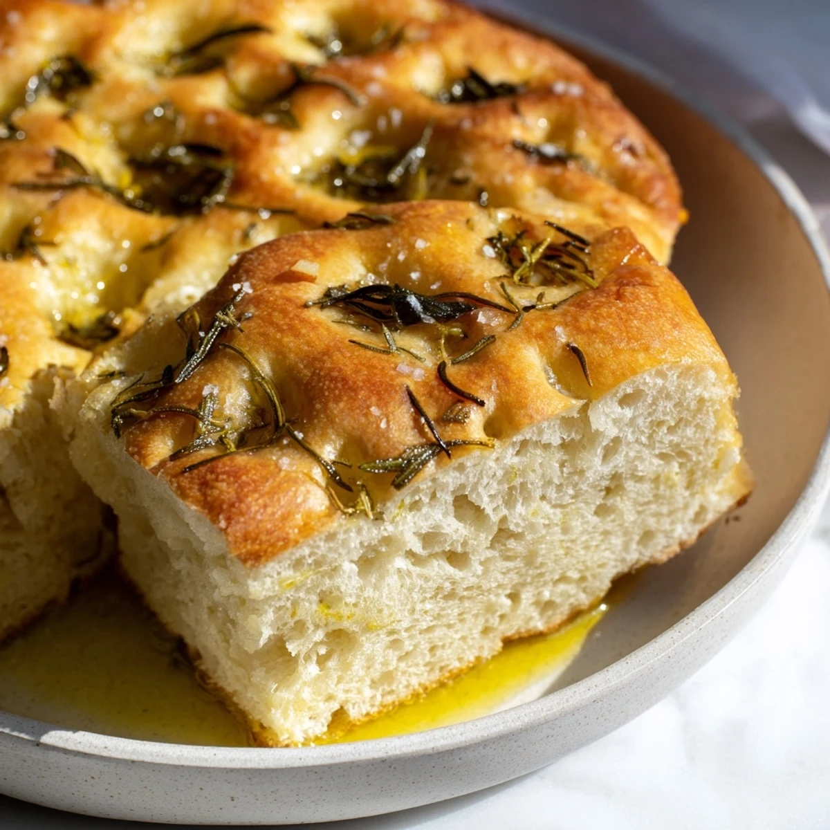 Warm and fluffy Simple Homemade Focaccia, perfect alongside a bowl of pasta or soup for dinner.