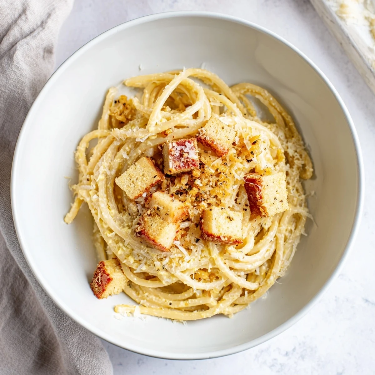 Golden, glistening The Best 15-Minute Creamy Carbonara pasta, coated in a luscious, silky egg and cheese sauce.