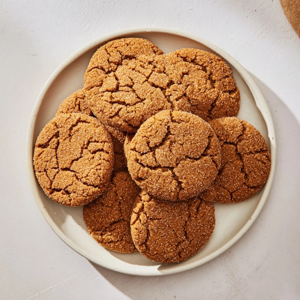 Warm, soft-baked ginger and molasses cookies dusted with sugar, perfect for a cozy afternoon.