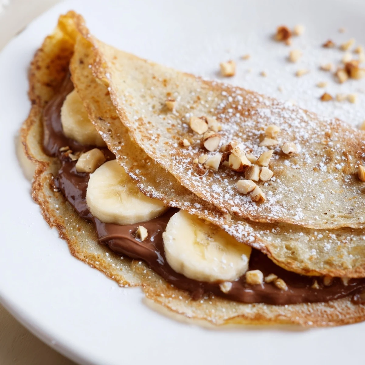 A close-up of a warm Banana Nutella Wrap, showing the banana slices and melted Nutella inside.