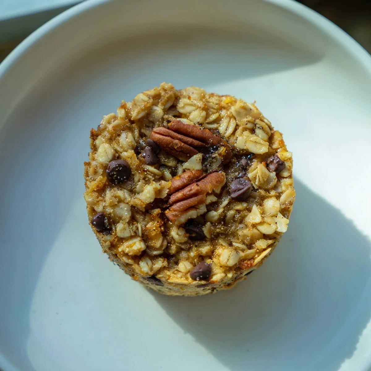Golden baked oatmeal cups, served warm, showcasing a mix of berries and nuts for a hearty breakfast.