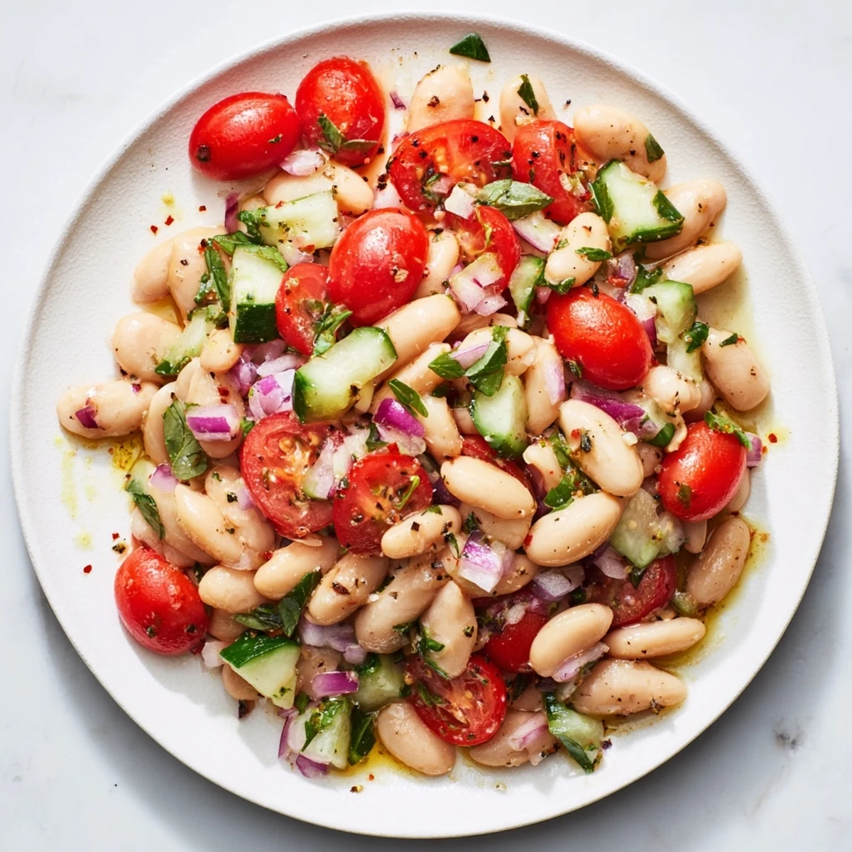 Vibrant white bean salad bursting with fresh tomatoes, herbs, and a zesty olive oil dressing.