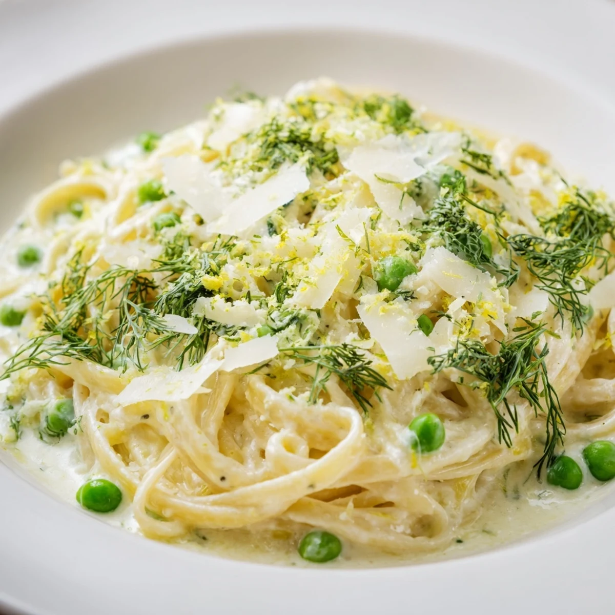 Creamy Dill Pasta swirled with fresh herbs and zesty lemon, ready for a comforting bite.