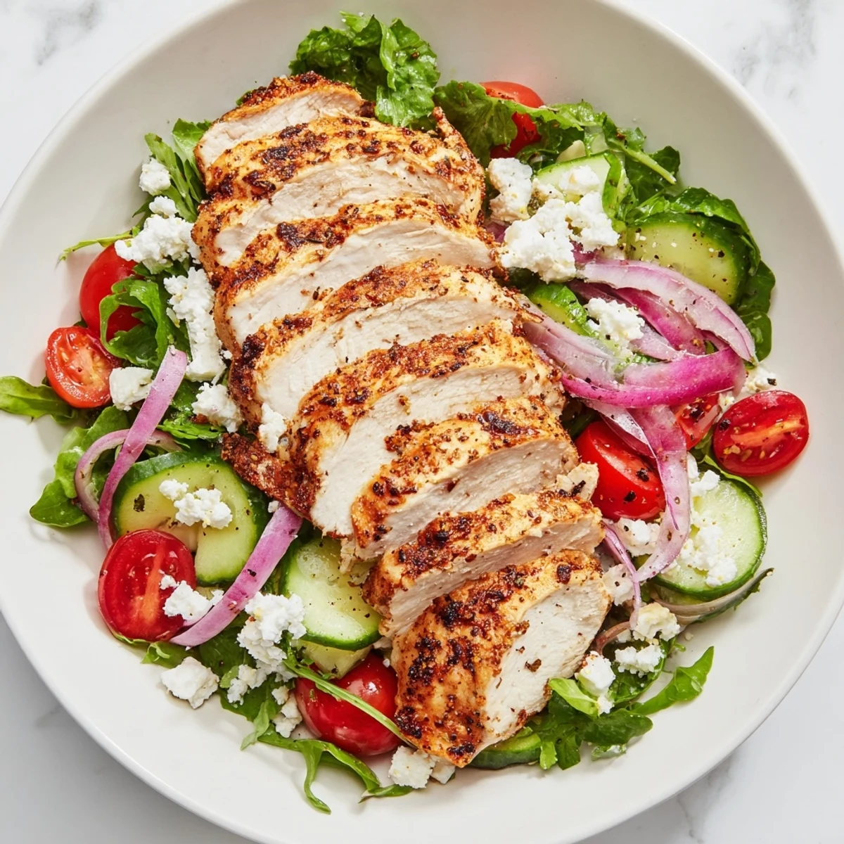 This Quick Pan-Seared Chicken Salad has vibrant colors from tomatoes and a flavorful balsamic dressing.