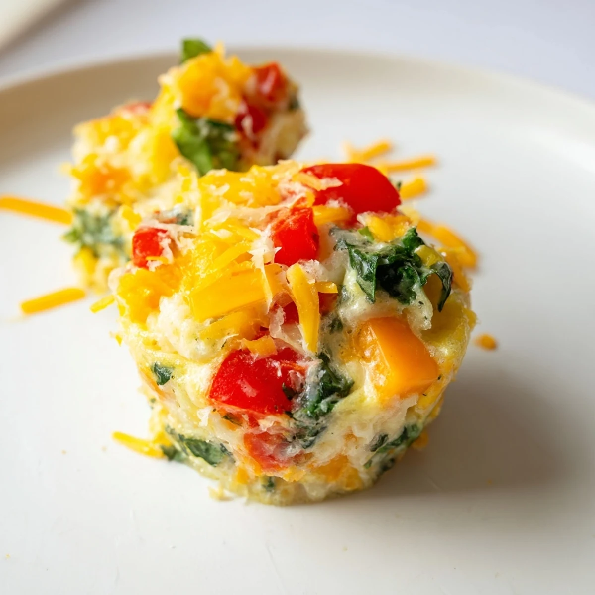 Perfectly formed Customizable Egg Muffins: a close-up shows the tender texture, packed with tasty ingredients.