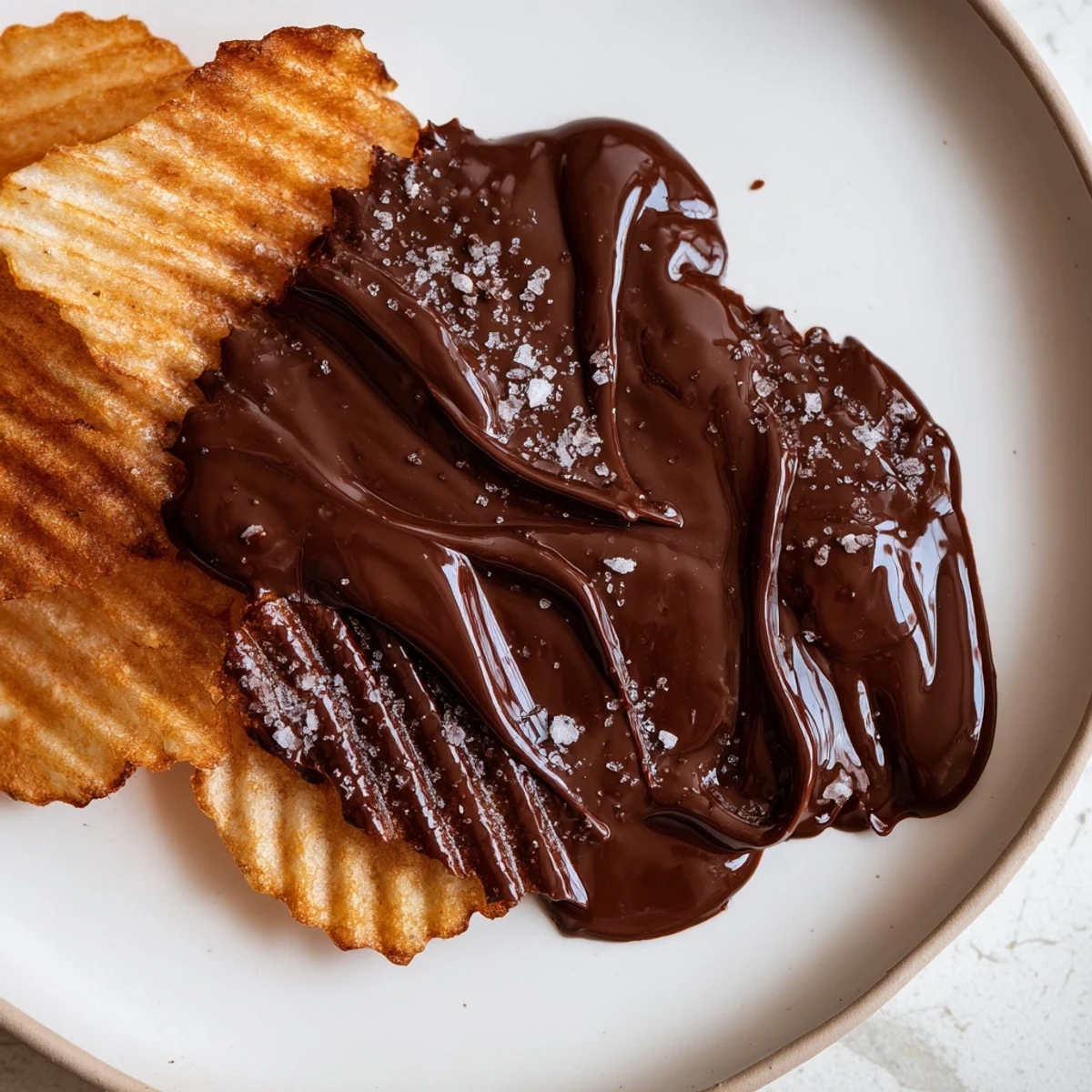 Melted dark chocolate covers crispy potato chips in this easy Chocolate Potato Chip Bark dessert.