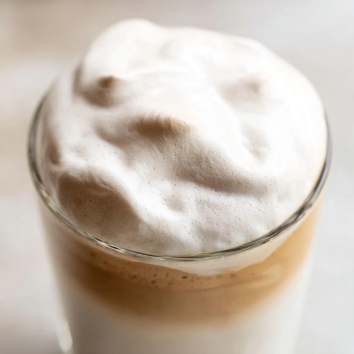 A spoonful of creamy whipped Dalgona coffee is added to a hot latte.