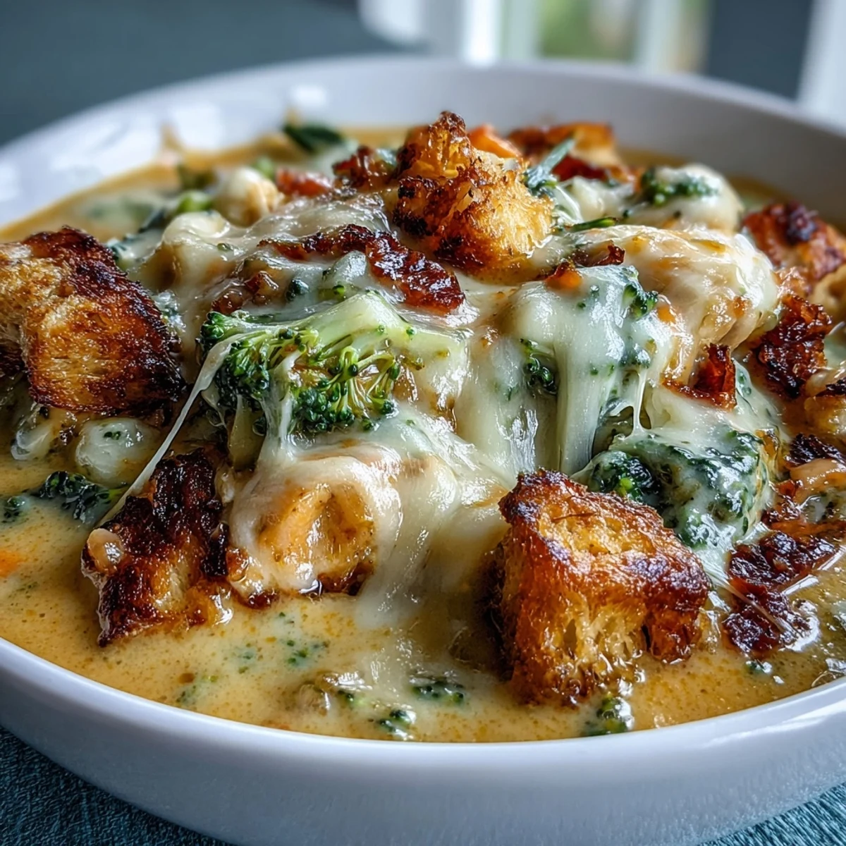 Creamy Chicken Broccoli Cheddar Soup, brimming with vibrant green broccoli and melted cheese.