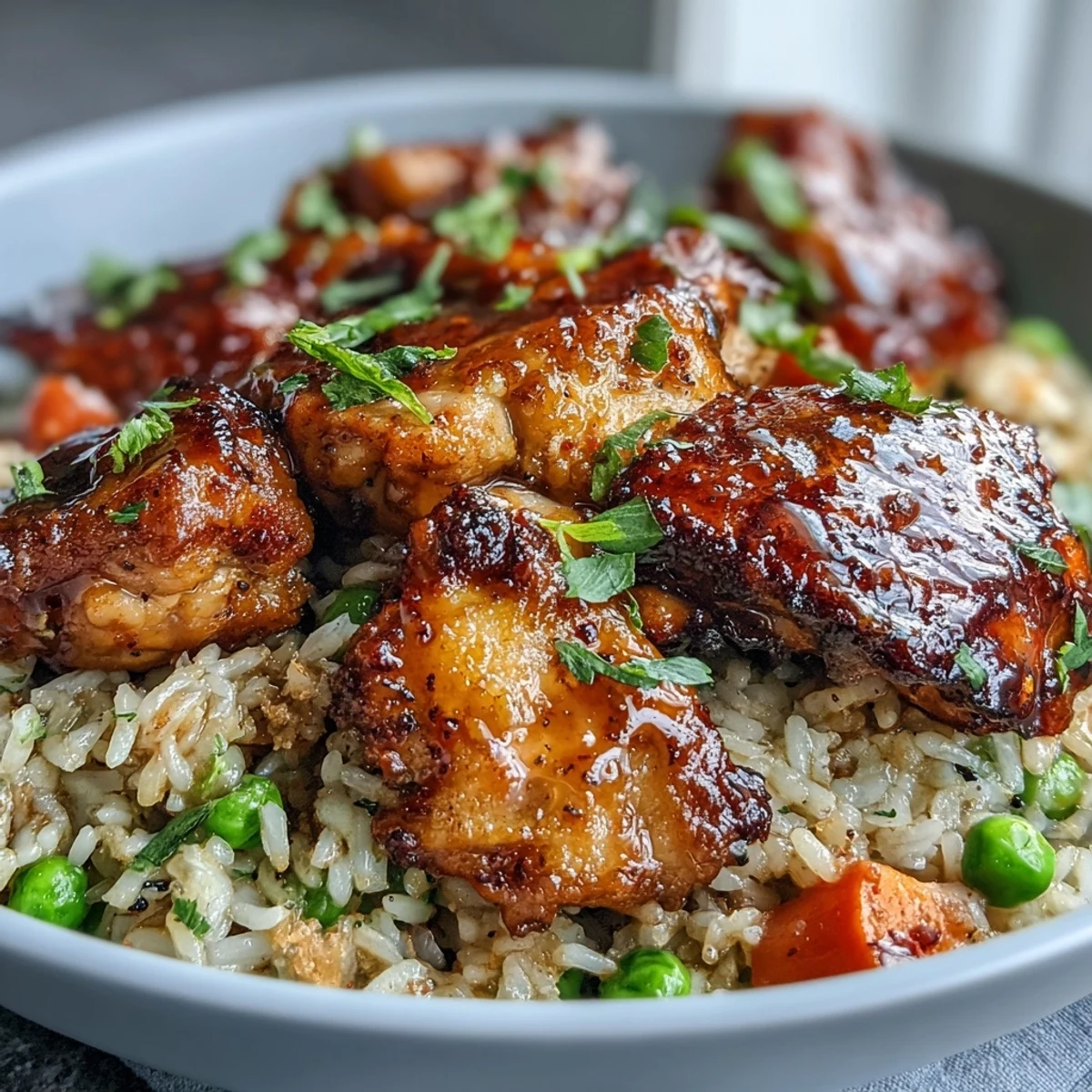 Sizzling One-Pan Bold Honey BBQ Chicken Rice in a skillet, steam rising and ready to serve.