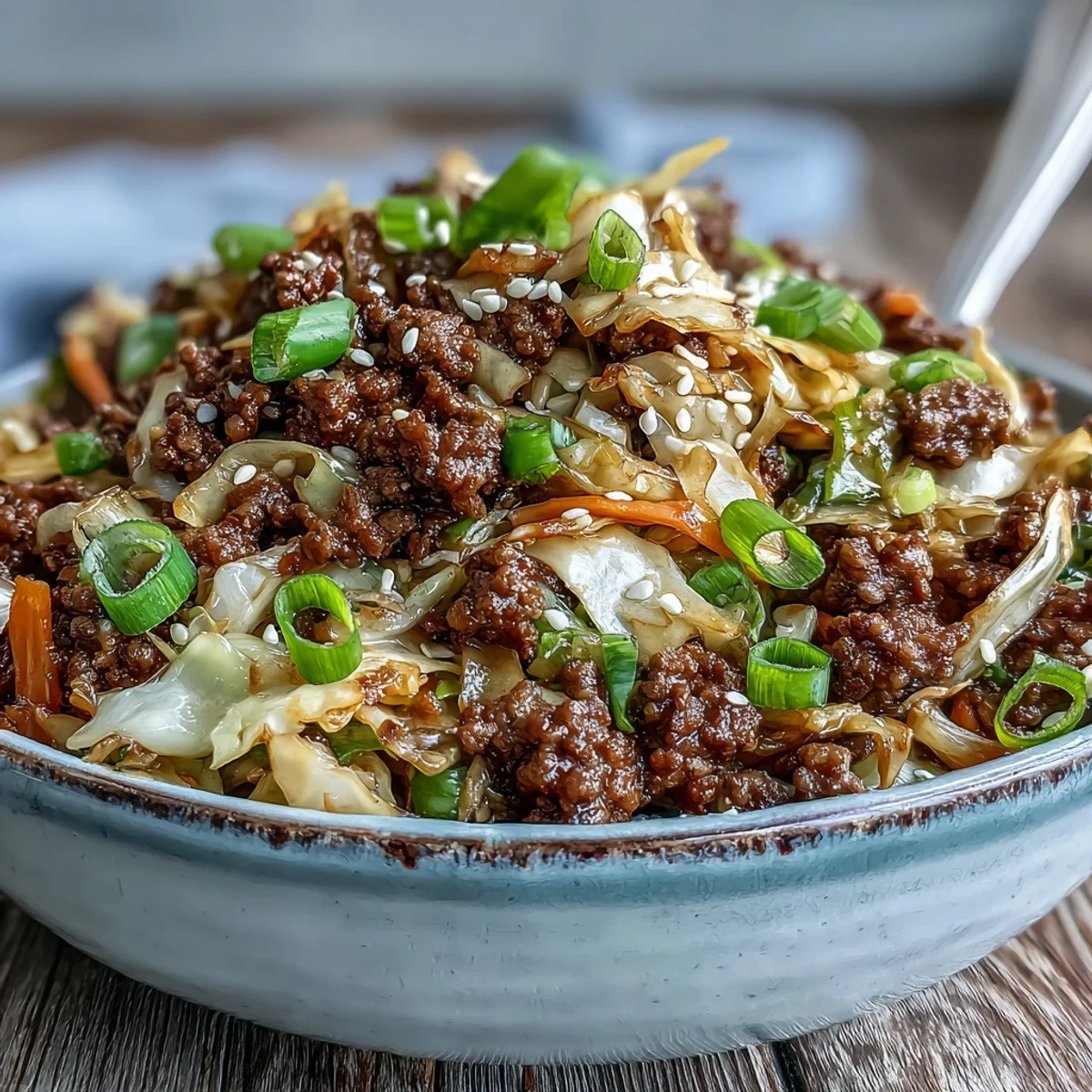 Quick one-pan Egg Roll in a Bowl, a flavorful Asian-inspired weeknight dinner.
