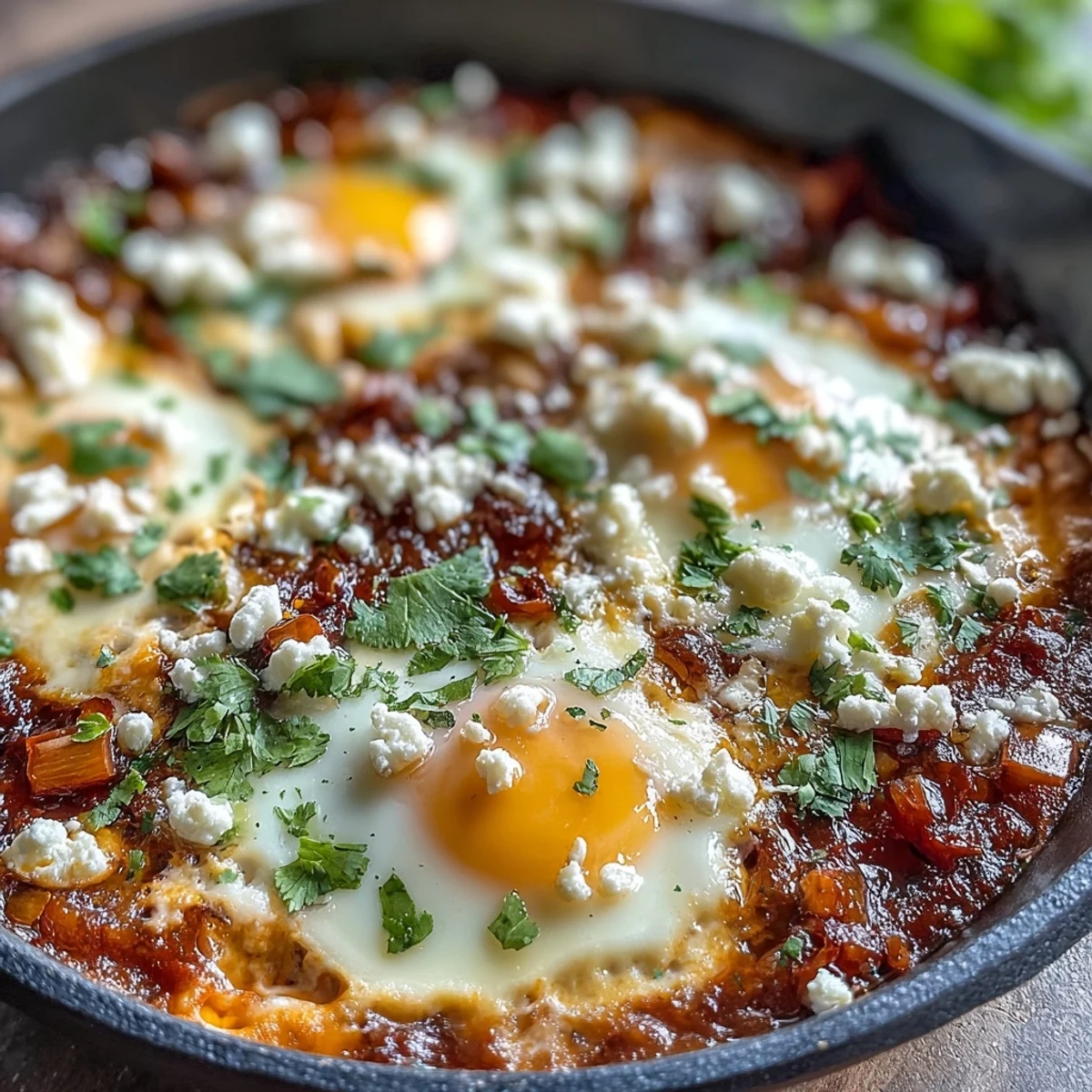 A steaming Shakshuka Bowl with poached eggs in a rich, spiced tomato and pepper sauce, served with warm pita bread for dipping.