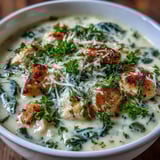 Tender chicken and melted Parmesan cheese in a creamy, garlicky broth.