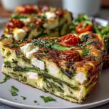 Spring Veggie Frittata with Asparagus and Goat Cheese, loaded with fresh spring vegetables and creamy goat cheese, baked until golden and fluffy.