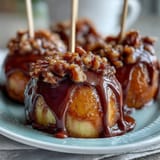 Crisp candy apple slices drizzled with dark chocolate and caramel—perfect bite-sized fall treats.  
