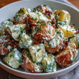 Creamy Juneteenth Soul Food Potato Salad, brightened with tangy pickles and mustardy zest.