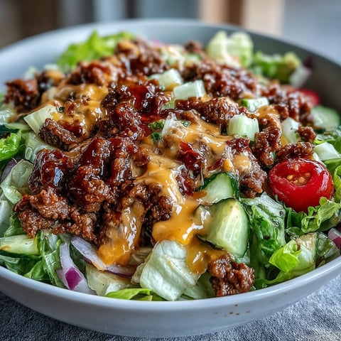 Deconstructed Easy Big Mac in a Bowl, topped with savory beef, fresh veggies, crispy pickles await.