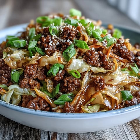 Delectable Egg Roll in a Bowl with savory ground meat and crisp cabbage.