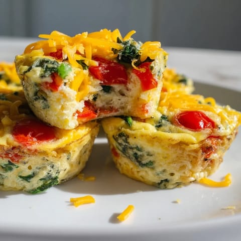 Freshly baked Customizable Egg Muffins with spinach and cheddar cheese, a delicious breakfast option.