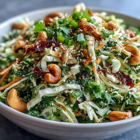 A vibrant Asian Cabbage Salad tossed in sesame-ginger dressing with crunchy red and green cabbage, carrots, and fresh cilantro.