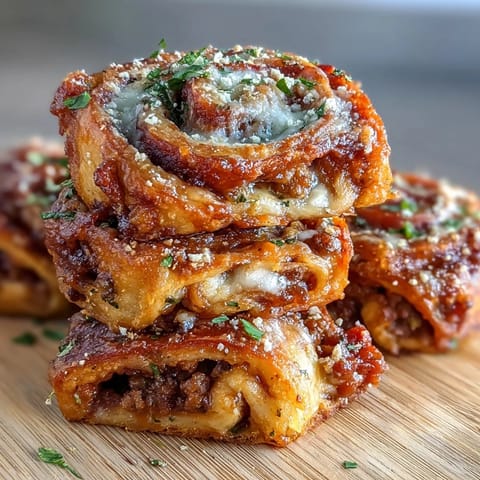 Golden Irresistible High Protein Pepperoni Pizza Rolls are cut open on a white plate, revealing layers of melted mozzarella, pepperoni, and savory beef inside.