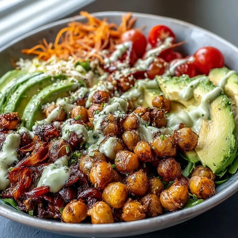 Bright Breakfast Buddha Bowl with roasted sweet potatoes and crispy chickpeas.