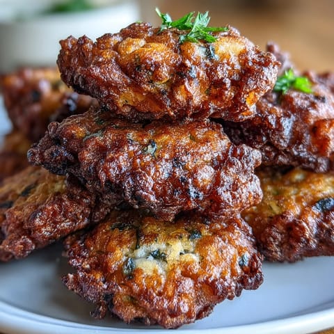 A platter of golden Black-Eyed Pea Fritters next to a small bowl of spicy dip.