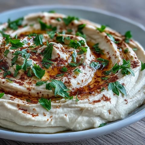 Creamy Black-Eyed Pea Hummus served in a bowl, garnished with olive oil, smoked paprika, and fresh parsley for a protein-rich appetizer.