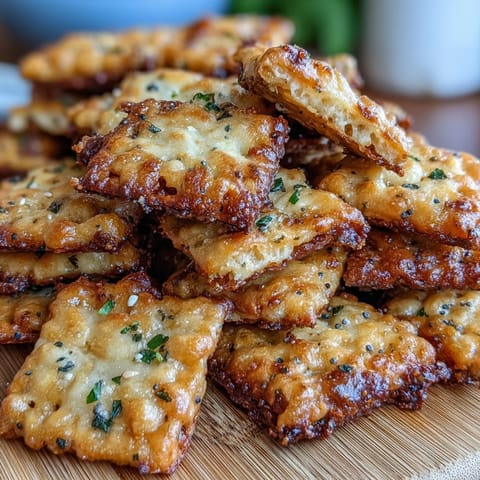 Cheesy sourdough discard crackers seasoned with everything bagel spice, perfect for snacking or party platters.