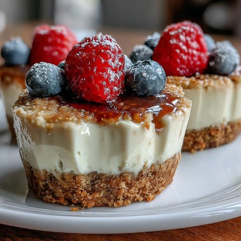 High-protein cottage cheese cheesecake cups with a creamy filling and almond flour crust, perfect for a healthy dessert or snack.  
