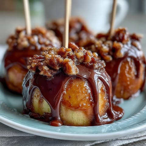 Crisp candy apple slices drizzled with dark chocolate and caramel—perfect bite-sized fall treats.  