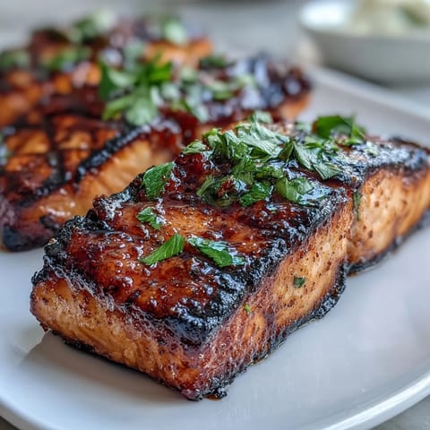 Grilled salmon fillet topped with vibrant strawberry salsa and fresh cilantro for a bright, healthy dinner.  