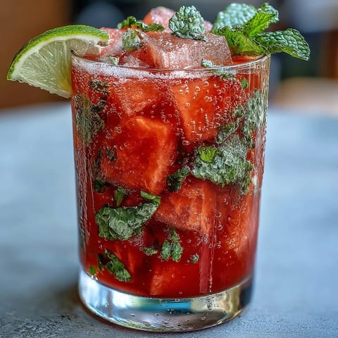 Refreshing Watermelon Mint Vodka Spritz Mocktail served in clear glasses, showcasing vibrant pink color and fresh mint garnish.