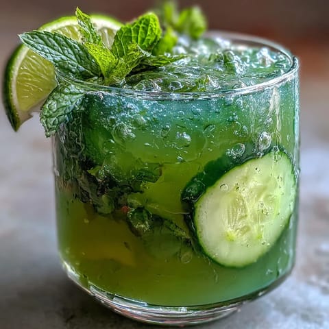 Refreshing Green Detox Cucumber Mint Agua Fresca, garnished with fresh garnishes.