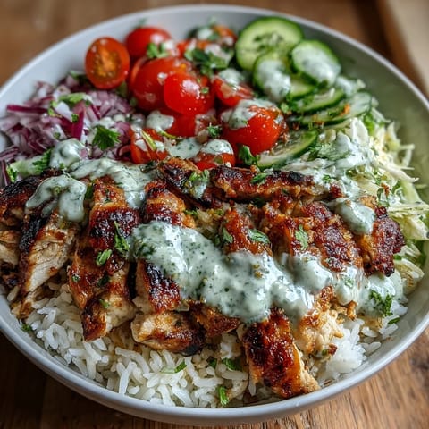 Middle Eastern Shawarma Bowl with creamy tahini sauce, a flavorful, vibrant meal.
