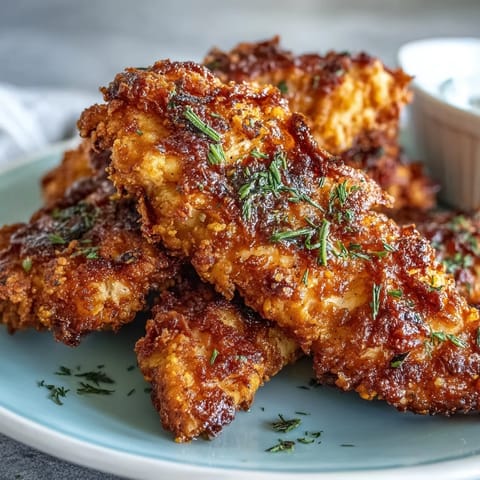 Crispy pickle brine chicken tenders hot out of the fryer, delicious.