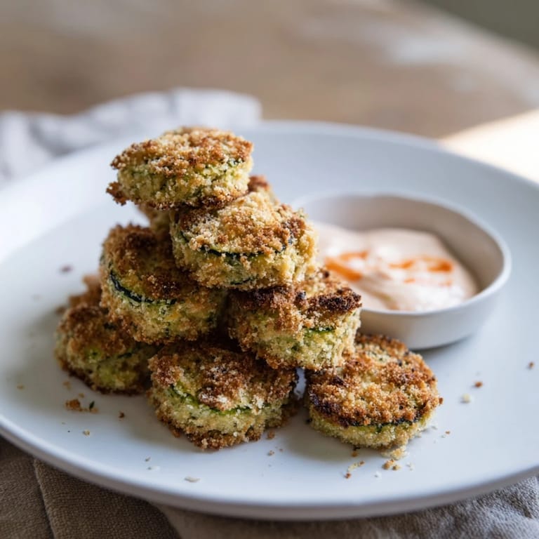 Imagine the satisfying crunch: Delicious, golden Crispy Baked Zucchini Rounds paired with a cool and creamy spicy mayo.