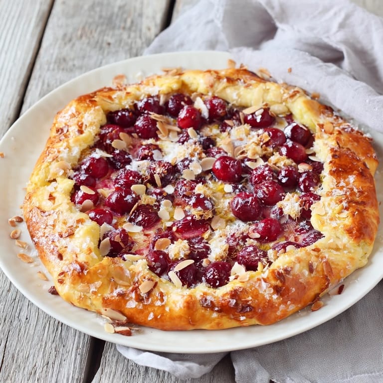 This warm Rustic Cherry and Vanilla Almond Galette features a perfectly crisp almond crust and bubbling cherry filling.