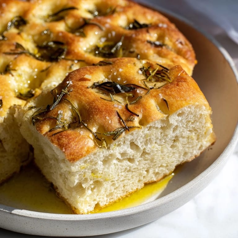 Warm and fluffy Simple Homemade Focaccia, perfect alongside a bowl of pasta or soup for dinner.