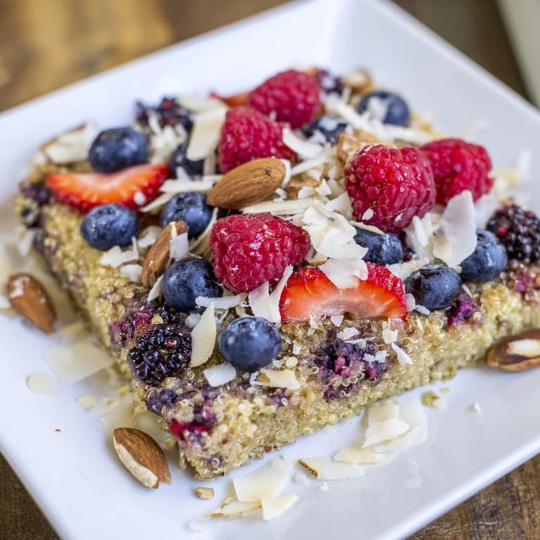 Warm, comforting Berry Quinoa Breakfast Bake, showcasing vibrant berries and a nutty quinoa base, ready to enjoy.