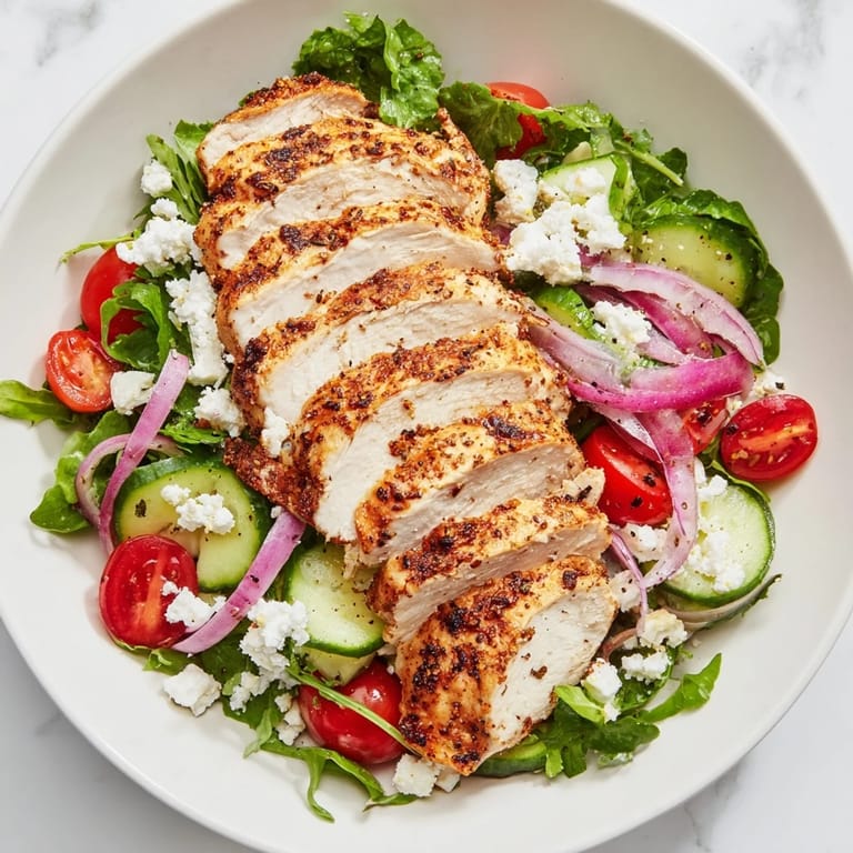 This Quick Pan-Seared Chicken Salad has vibrant colors from tomatoes and a flavorful balsamic dressing.