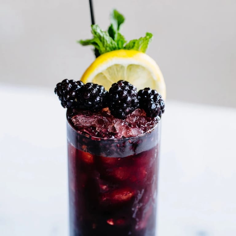 This alluring Dark Matter Mocktail presents a beautiful, dark contrast, with vibrant blackberry syrup layered over charcoal.