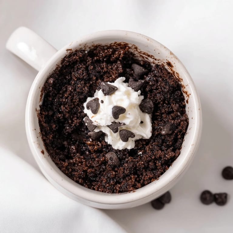 This freshly baked Oreo mug cake offers a rich, chocolatey aroma straight from the microwave.