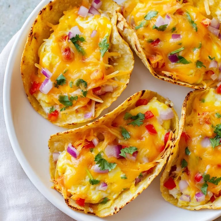 Melted cheese spills over the edges of sheet pan breakfast tacos, a colorful and easy morning meal.