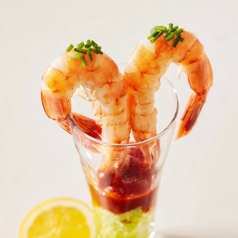 Enjoy the classic flavors of Retro Prawn Cocktail Shooters, showcasing plump prawns in a delicious, easy-to-make sauce.
