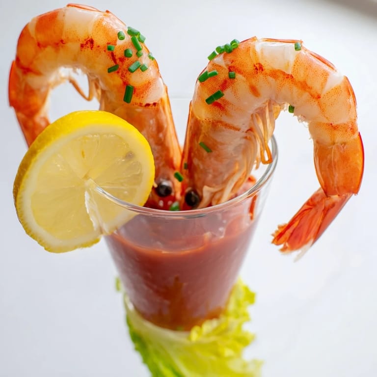 Vibrant Retro Prawn Cocktail Shooters, presenting chilled shrimp and a zesty cocktail sauce, perfect for elegant gatherings.