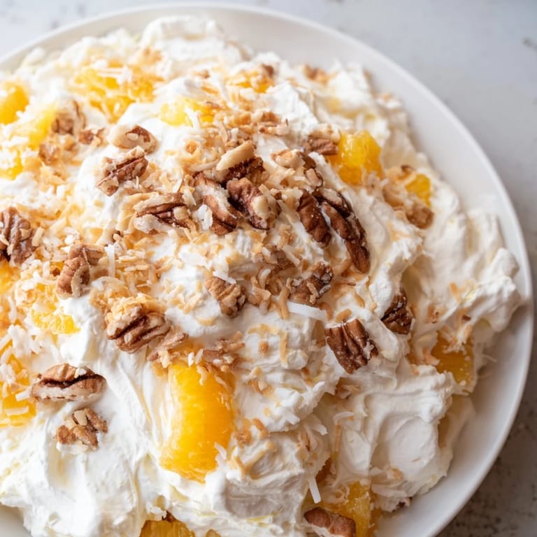 Enjoy the creamy texture of this unique Elevated Ambrosia Salad, perfect for a summer dessert!